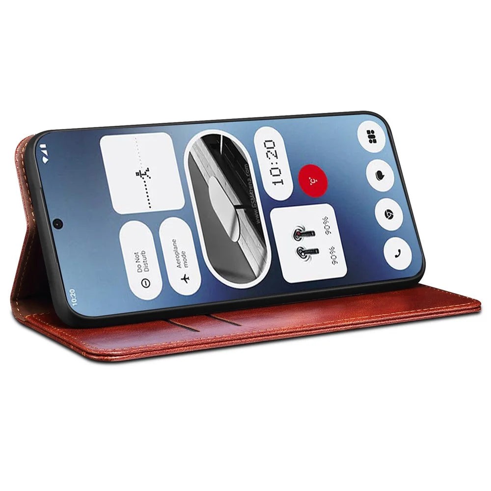 For Nothing Phone (2a) Plus / Phone (2a) Case PU Leather Crazy Horse Texture Flip Wallet Phone Cover - Brown - 3
