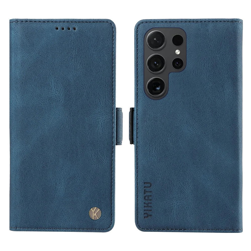 YIKATU YK-005 For Samsung Galaxy S24 Ultra Case Skin-touch Wallet Stand Leather Cover - Blue - 1