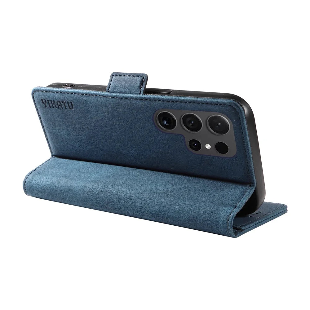 YIKATU YK-005 For Samsung Galaxy S24 Ultra Case Skin-touch Wallet Stand Leather Cover - Blue - 3