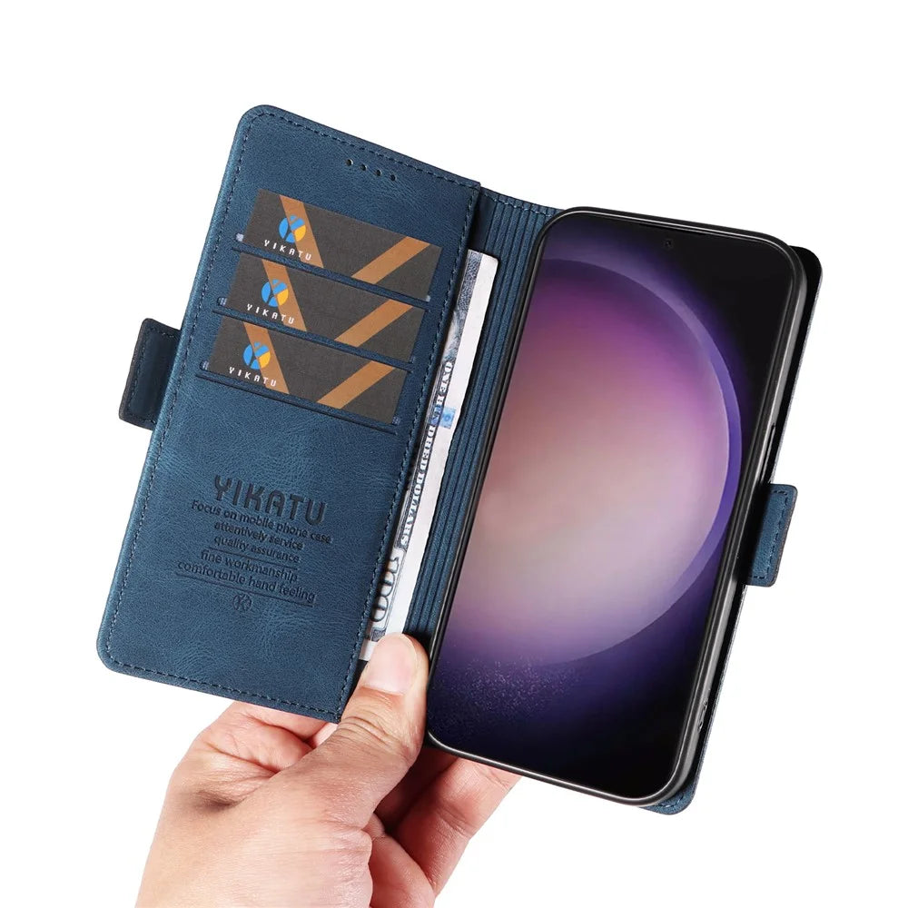 YIKATU YK-005 For Samsung Galaxy S24 Ultra Case Skin-touch Wallet Stand Leather Cover - Blue - 4