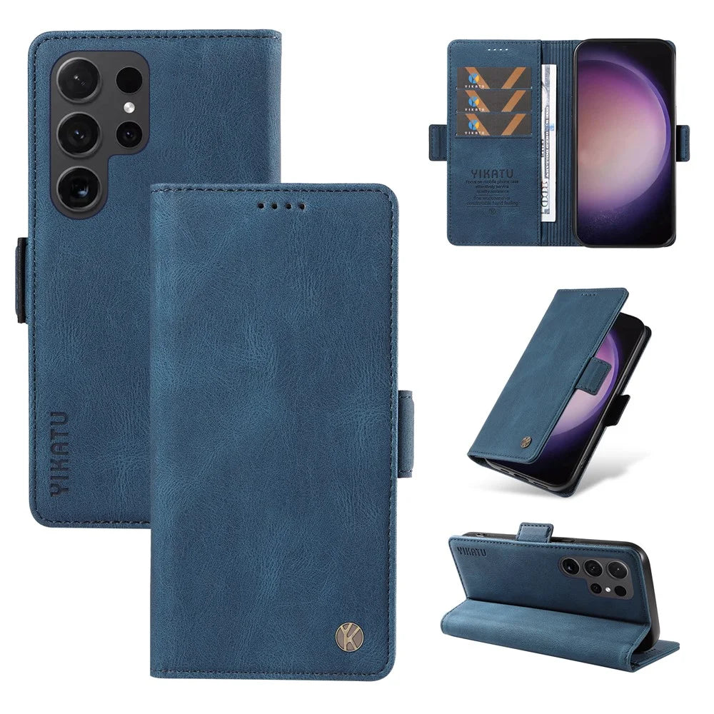 YIKATU YK-005 For Samsung Galaxy S24 Ultra Case Skin-touch Wallet Stand Leather Cover - Blue - 5