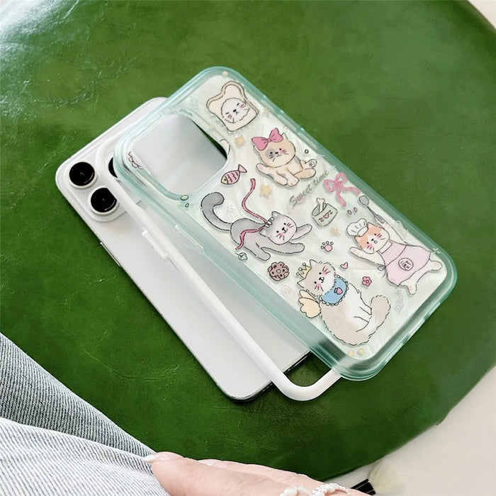 For iPhone 14 Pro IMD Phone Case TPU+PC Kitten Bunny Pattern Protective Cover - Green - 3