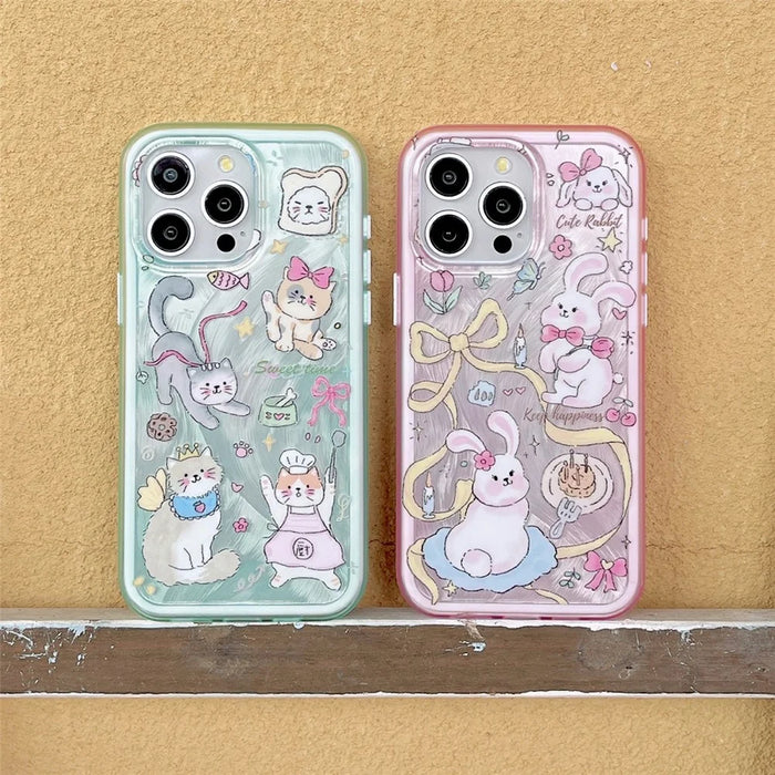 For iPhone 14 Pro IMD Phone Case TPU+PC Kitten Bunny Pattern Protective Cover - Green - 5