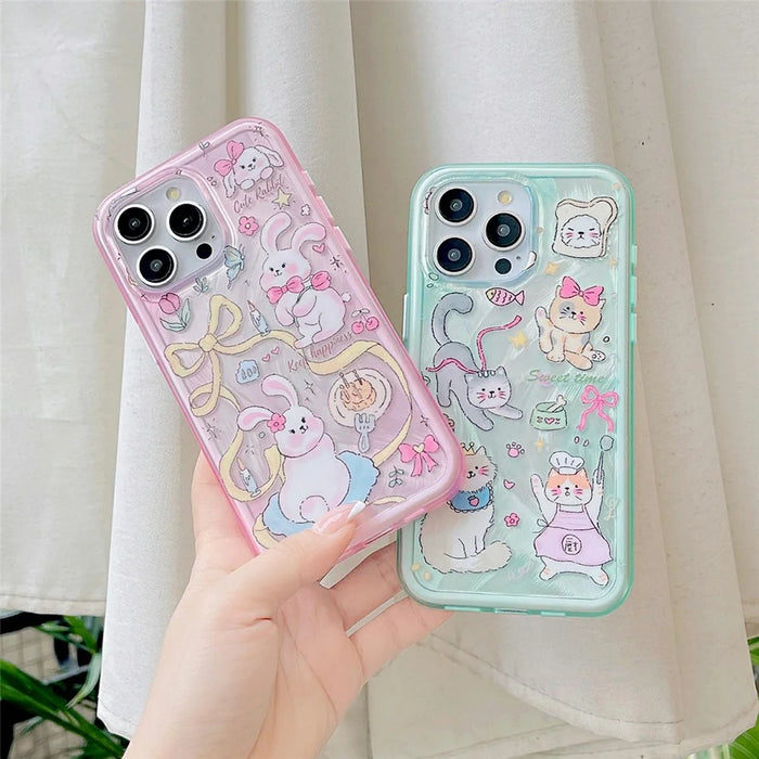 For iPhone 14 Pro IMD Phone Case TPU+PC Kitten Bunny Pattern Protective Cover - Green - 7