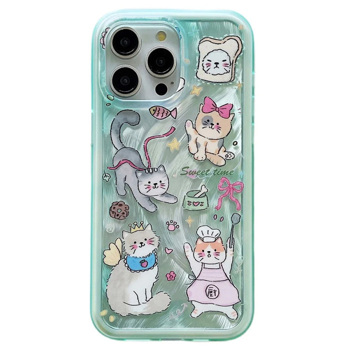 For iPhone 14 Pro Max IMD Phone Case TPU+PC Hybrid Cover Kitten Bunny Pattern - Green - 1