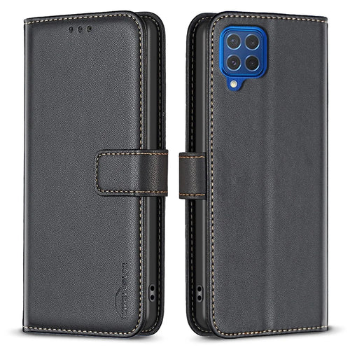 BINFEN COLOR BF17 For Samsung Galaxy M62 / F62 Case Flip Design PU Leather Full Protection Phone Cover - Black - 1