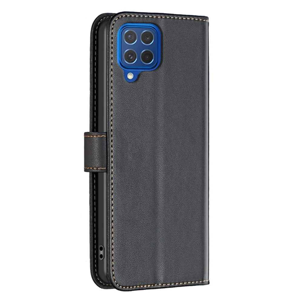 BINFEN COLOR BF17 For Samsung Galaxy M62 / F62 Case Flip Design PU Leather Full Protection Phone Cover - Black - 6