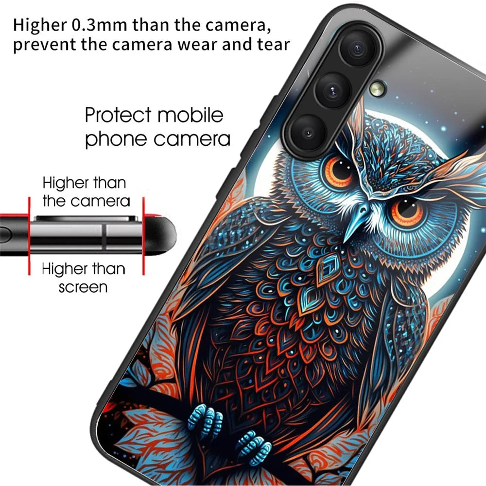 For Samsung Galaxy A25 5G (Global) (161.0 x 76.5 x 8.3mm) Tempered Glass Phone Case Printed Pattern - Owl - 2