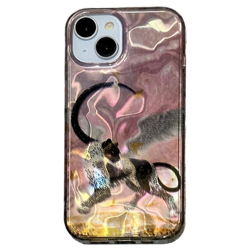 For iPhone 13 Case Laser Effect Pattern Printing PC+TPU Phone Cover - Winged Black Panther - 1