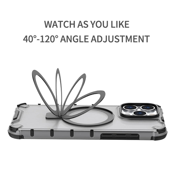 For iPhone 15 Pro Max Case Stripe Design Magnetic Ring Kickstand PC+TPU Phone Cover - Transparent - 7