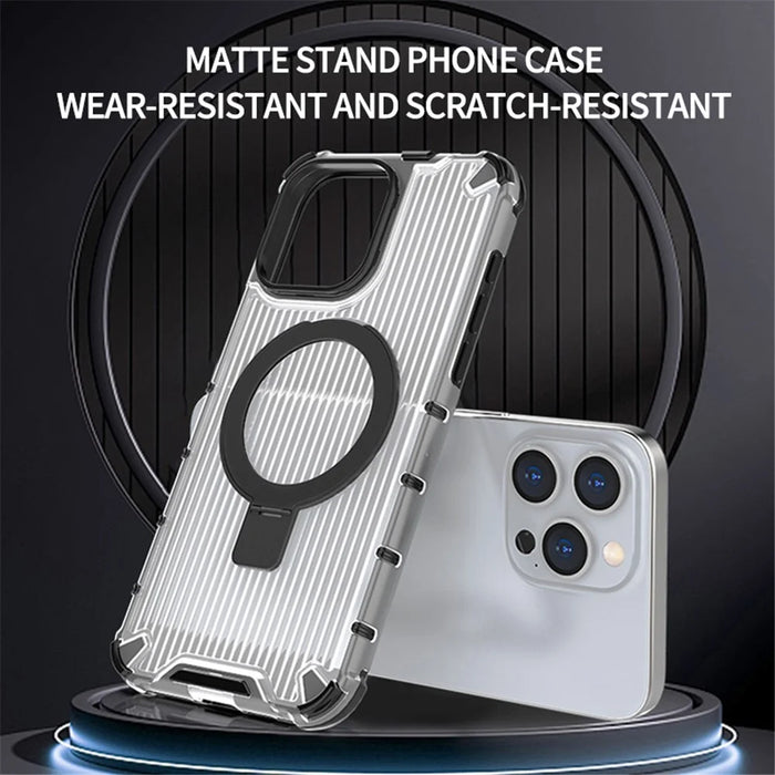 For iPhone 13 Pro PC+TPU Magnetic Case Stripe Design Kickstand Phone Cover - Transparent - 2