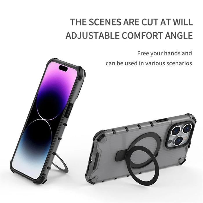 For iPhone 12 Pro Max 6.7 inch Case Stripe Design Magnetic Ring Kickstand PC+TPU Phone Cover - Transparent - 6