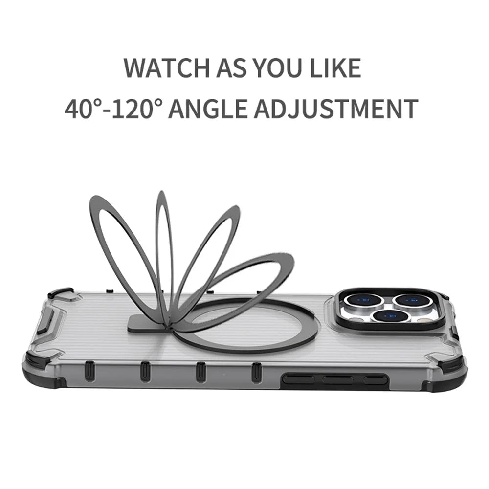 For iPhone 12 / 12 Pro PC+TPU Magnetic Case Stripe Design Phone Cover with Kickstand - Transparent - 7