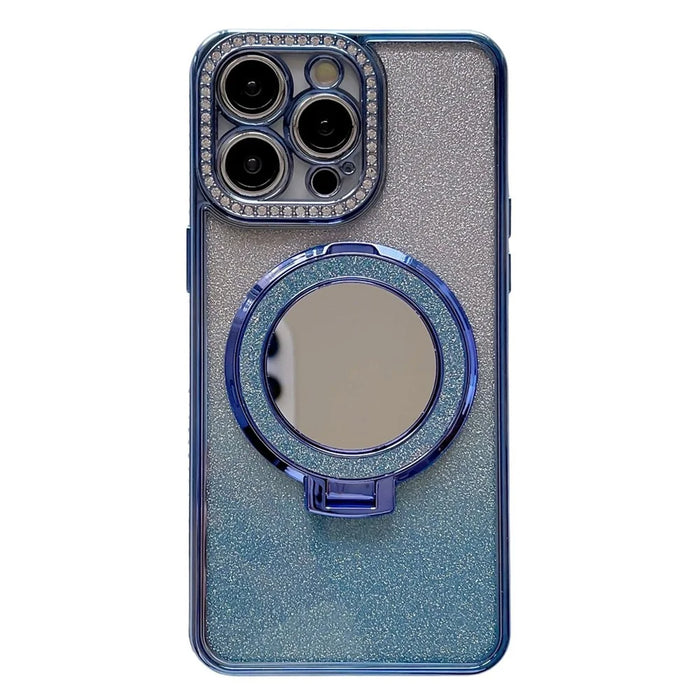 For iPhone 13 Pro Max   Phone Cases Acrylic Mirror Magnetic TPU Phone Cover with PC Kickstand - Blue - 1