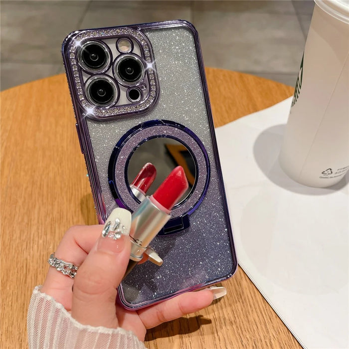 For iPhone 13 Pro Max   Phone Cases Acrylic Mirror Magnetic TPU Phone Cover with PC Kickstand - Blue - 6