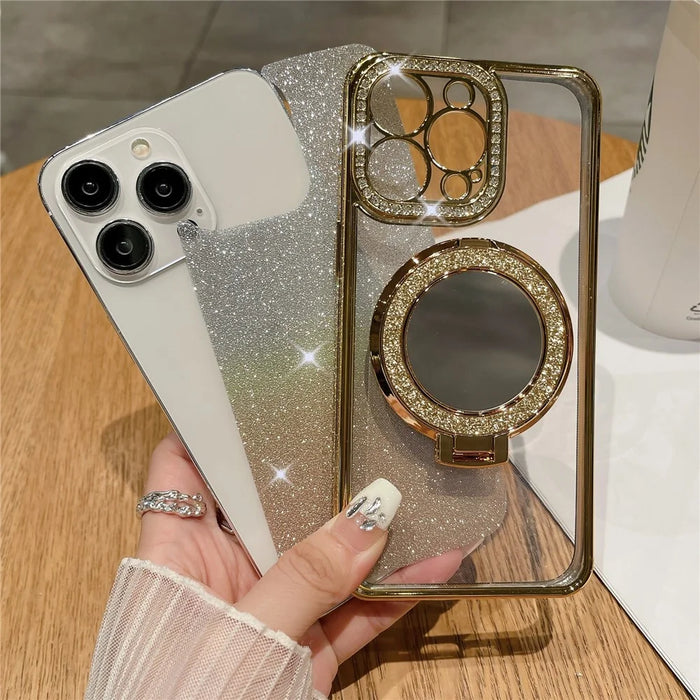 Phone Case for iPhone 12 Pro Max Magnetic TPU Phone Cover with PC Kickstand+Acrylic Mirror - Blue - 7