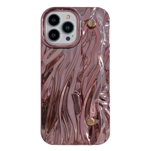 For iPhone 15 Pro Max Case Wrinkled TPU Electroplating Phone Cover with Wristband - Pink - 1