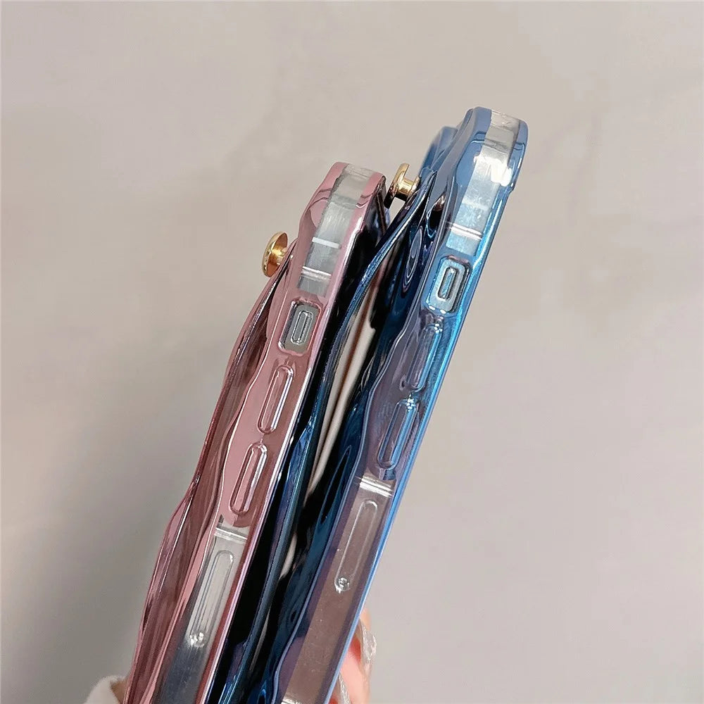 For iPhone 15 Pro Max Case Wrinkled TPU Electroplating Phone Cover with Wristband - Pink - 5