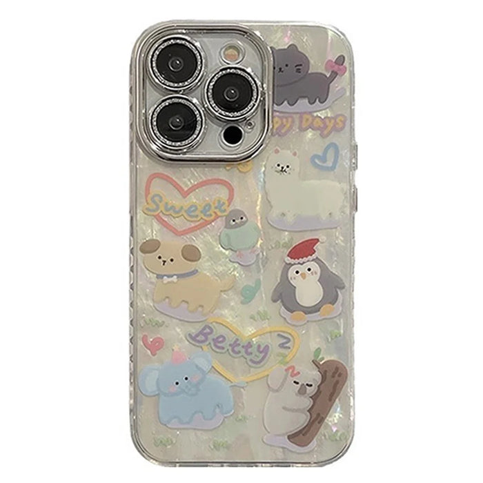 Cellphone Parts for iPhone 15 Pro Case Cartoon Animal PC+TPU Cover with Shell Texture - 1