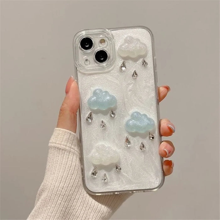 For iPhone 15 Cover 3D Cloud Shimmer Powder Anti-fall TPU+PC Phone Case (Precise Lens Cutouts) - 1