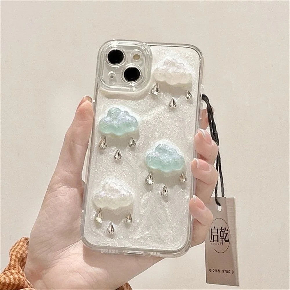 For iPhone 14 Cover 3D Cloud Pearlescent Powder Drop-proof Cell Phone Case (Precise Lens Cutouts) - 2