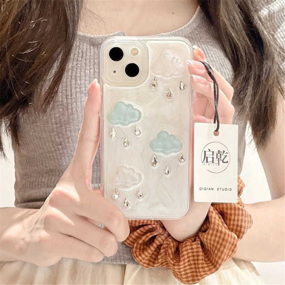 For iPhone 14 Cover 3D Cloud Pearlescent Powder Drop-proof Cell Phone Case (Precise Lens Cutouts) - 4