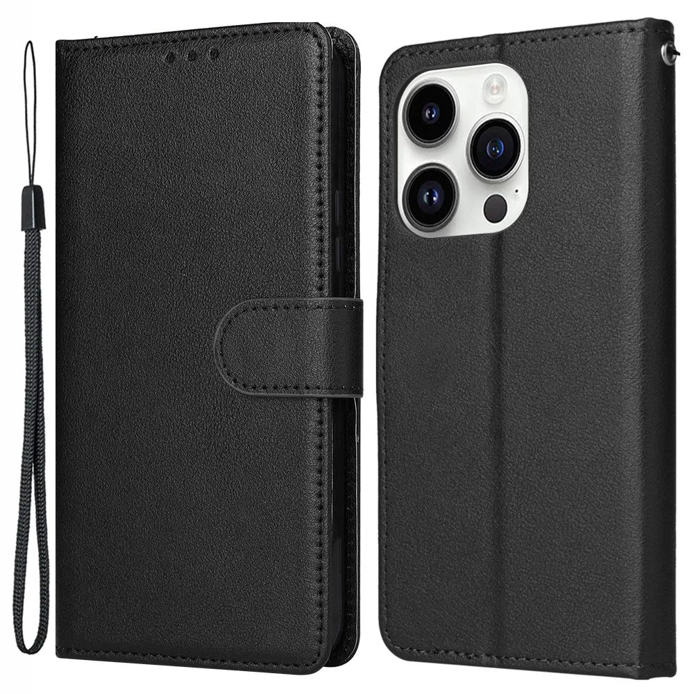 For iPhone 14 Pro Case Anti-fall PU Leather Stand Flip Phone Cover with Magnetic Clasp - Black - 1