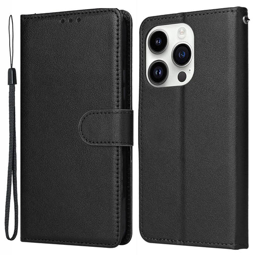 For iPhone 14 Pro Case Anti-fall PU Leather Stand Flip Phone Cover with Magnetic Clasp - Black - 1