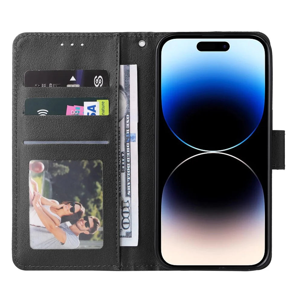 For iPhone 14 Pro Case Anti-fall PU Leather Stand Flip Phone Cover with Magnetic Clasp - Black - 3