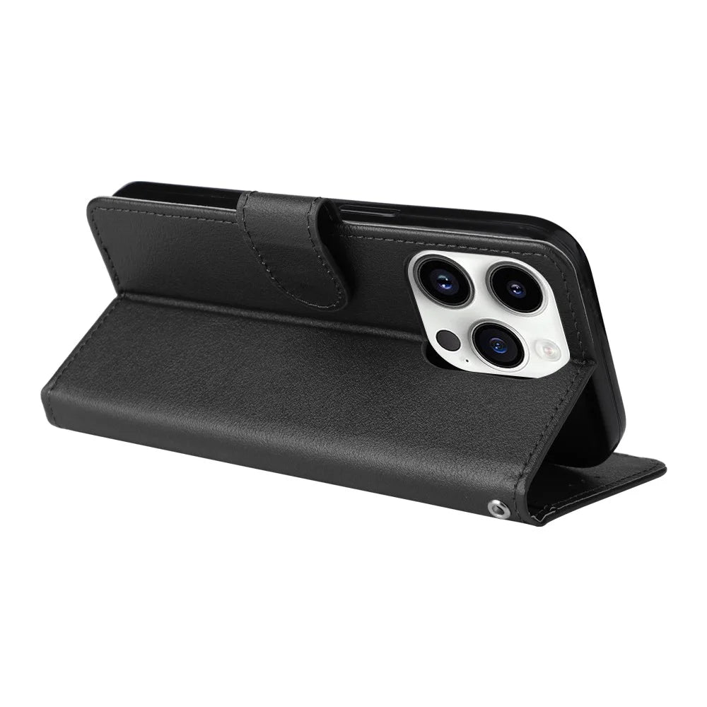 For iPhone 14 Pro Case Anti-fall PU Leather Stand Flip Phone Cover with Magnetic Clasp - Black - 4