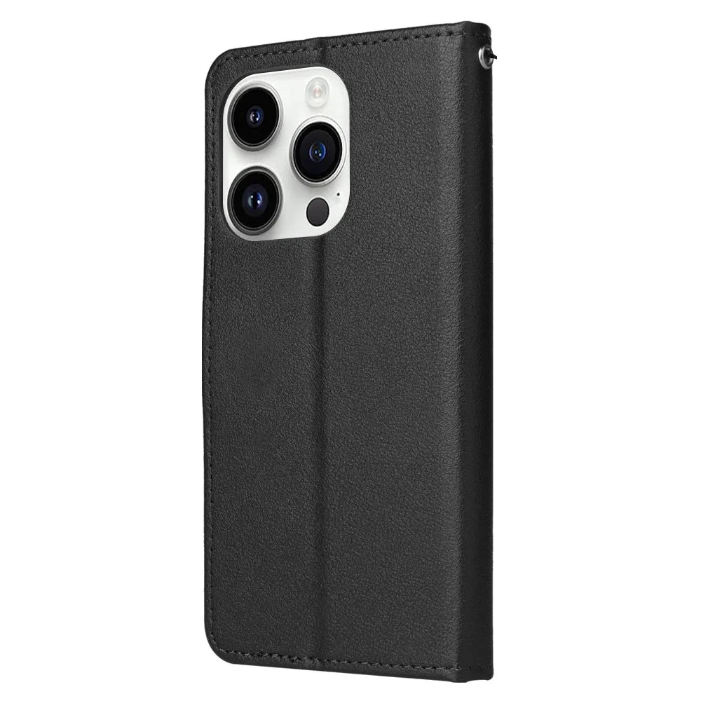 For iPhone 14 Pro Case Anti-fall PU Leather Stand Flip Phone Cover with Magnetic Clasp - Black - 6