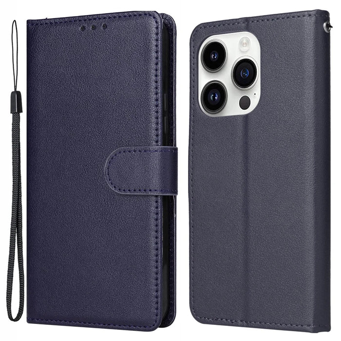 For iPhone 14 Pro Max Case PU Leather + TPU Phone Cover with Wallet Stand - Blue - 1