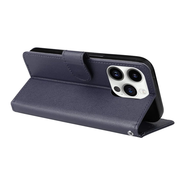 For iPhone 14 Pro Max Case PU Leather + TPU Phone Cover with Wallet Stand - Blue - 4