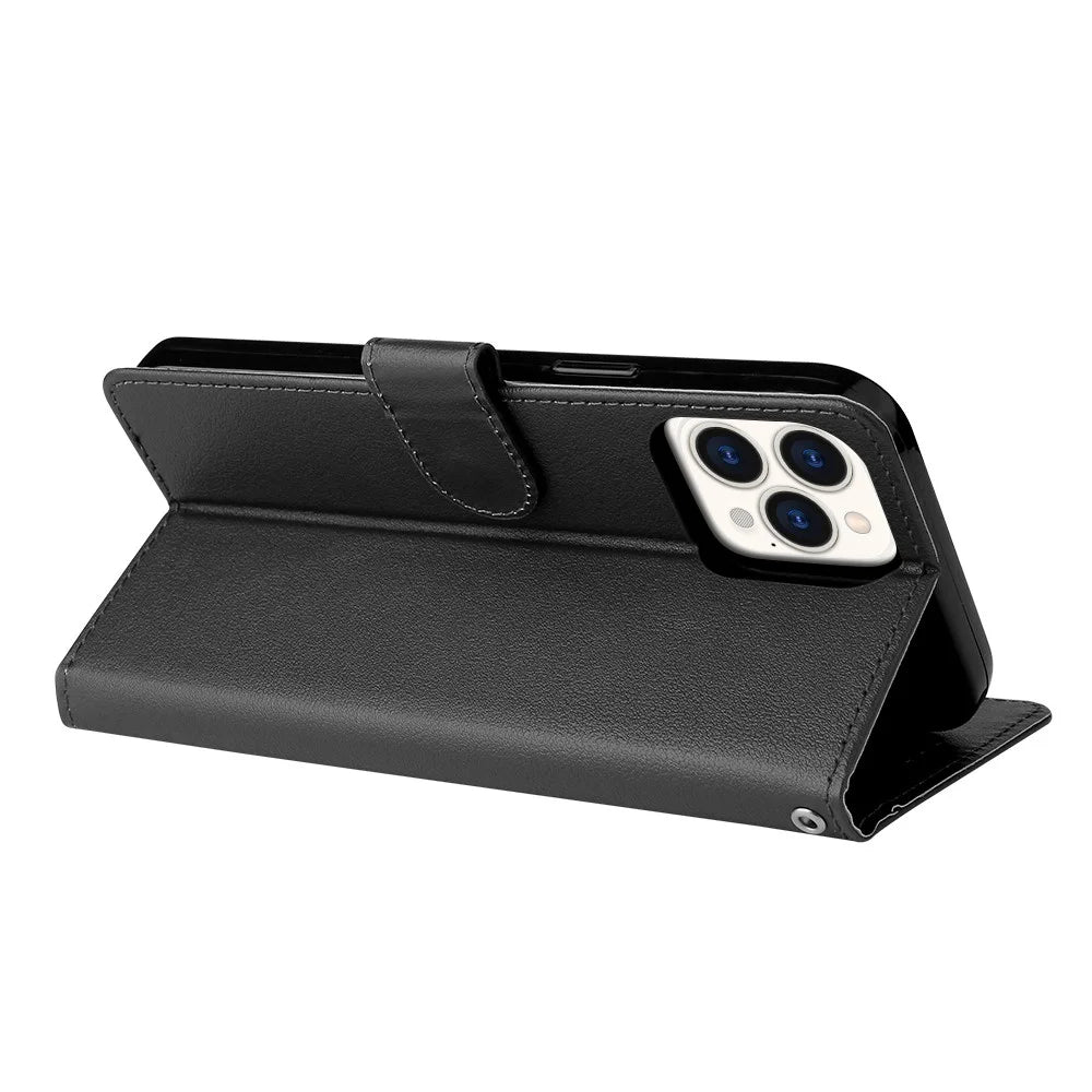 For iPhone 13 Pro Max 6.7 inch Case PU Leather Wallet Flip Phone Cover with Wrist Strap - Black - 4