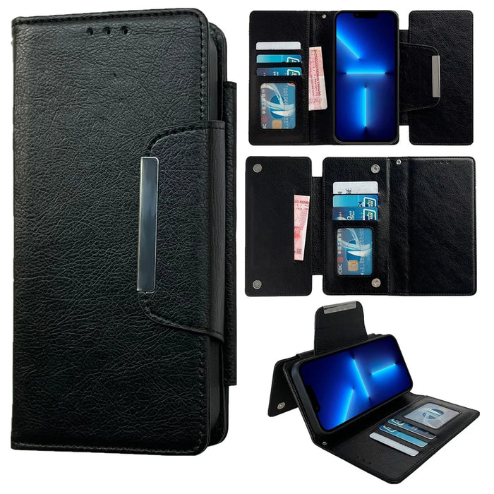 For iPhone 13 Pro Case Detachable 2-in-1 Leather Wallet Phone Cover - Black - 1