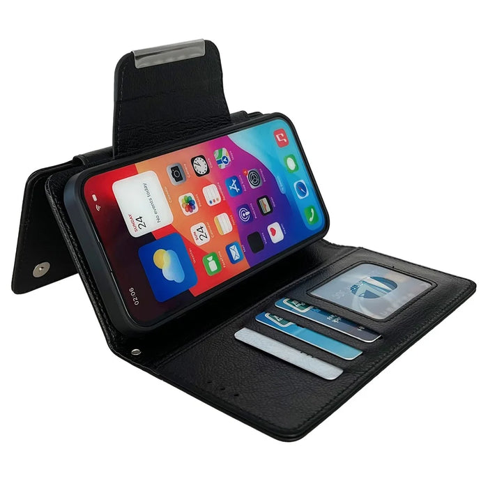 For iPhone 13 Pro Case Detachable 2-in-1 Leather Wallet Phone Cover - Black - 4