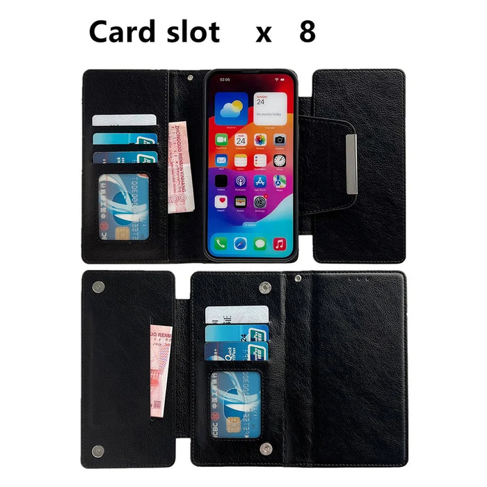 For iPhone 13 Pro Case Detachable 2-in-1 Leather Wallet Phone Cover - Black - 7