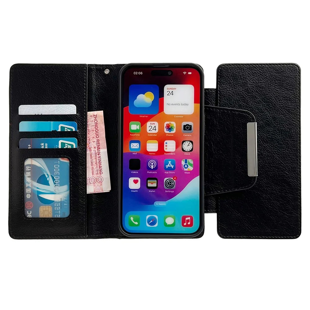 For iPhone 14 Pro Max Case Detachable Leather Phone Cover with Wallet Stand - Black - 2