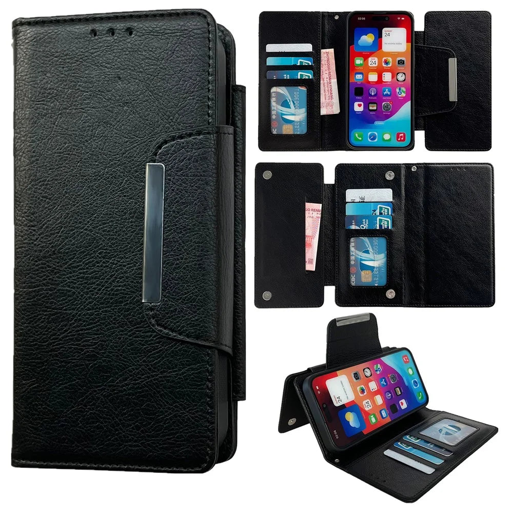 For iPhone 14 Pro Wallet Case Anti-Drop Detachable Leather Phone Cover - Black - 1