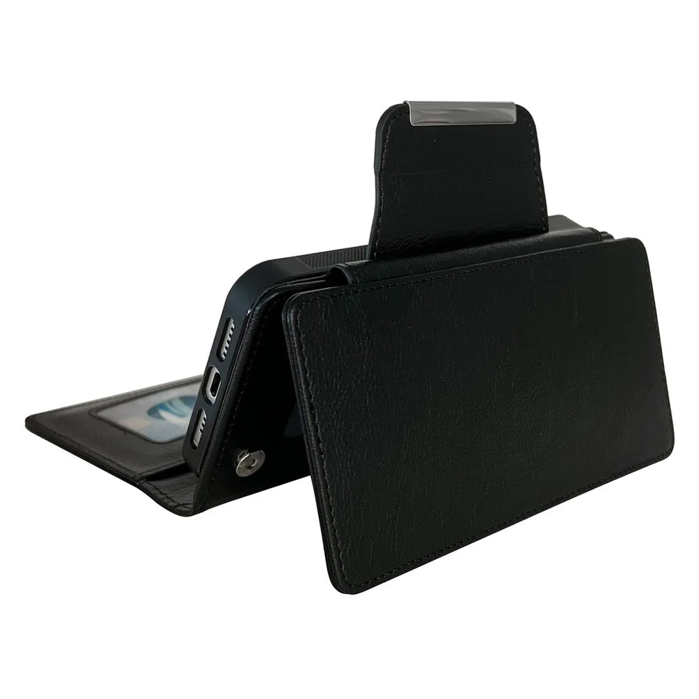 For iPhone 14 Pro Wallet Case Anti-Drop Detachable Leather Phone Cover - Black - 5