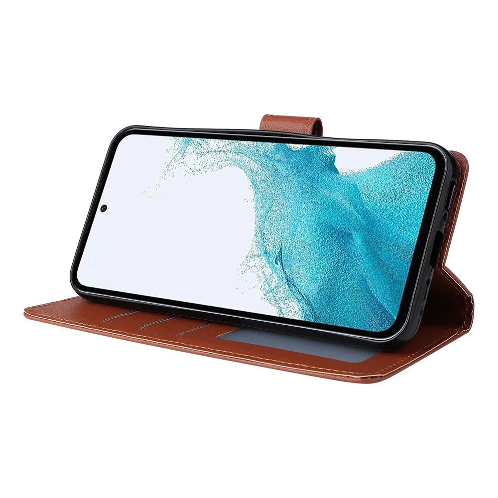 For Samsung Galaxy A54 5G Case PU Leather Stand Folio Wallet Phone Cover - Brown - 4