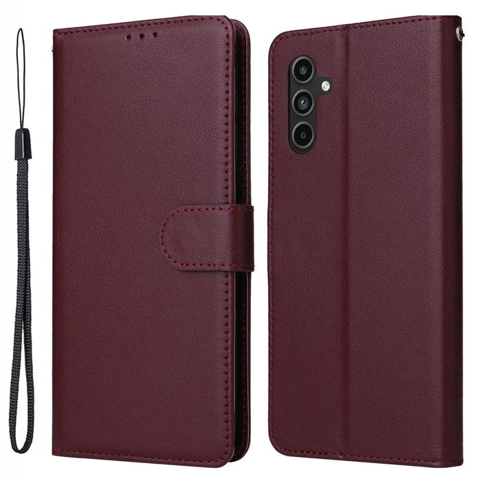 For Samsung Galaxy A15 4G Case PU Leather Stand Phone Protector with 3 Card Slots - Wine Red - 1
