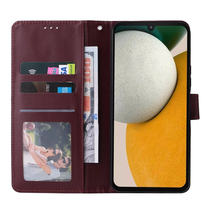 For Samsung Galaxy A15 4G Case PU Leather Stand Phone Protector with 3 Card Slots - Wine Red - 3