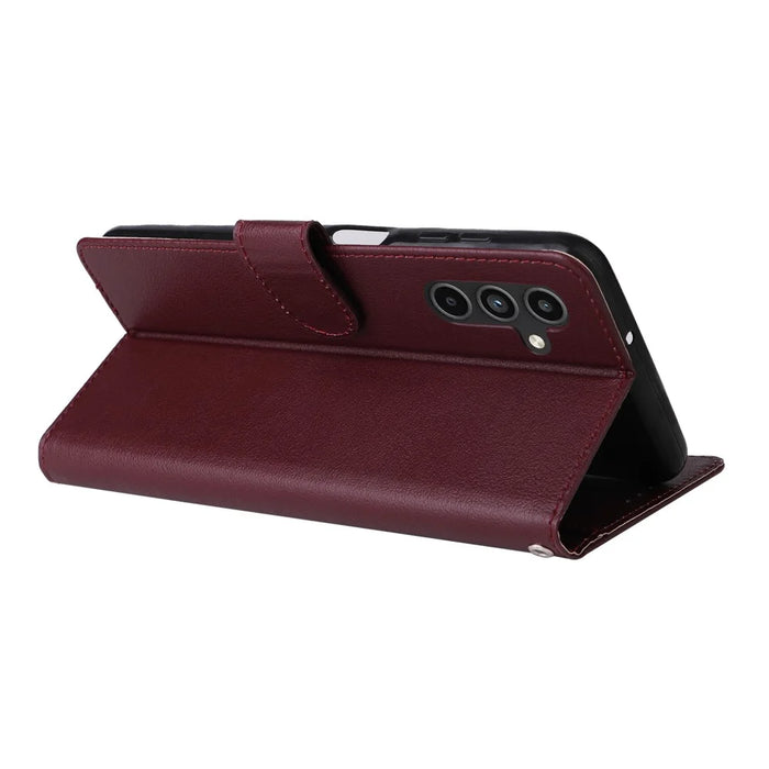 For Samsung Galaxy A15 4G Case PU Leather Stand Phone Protector with 3 Card Slots - Wine Red - 4