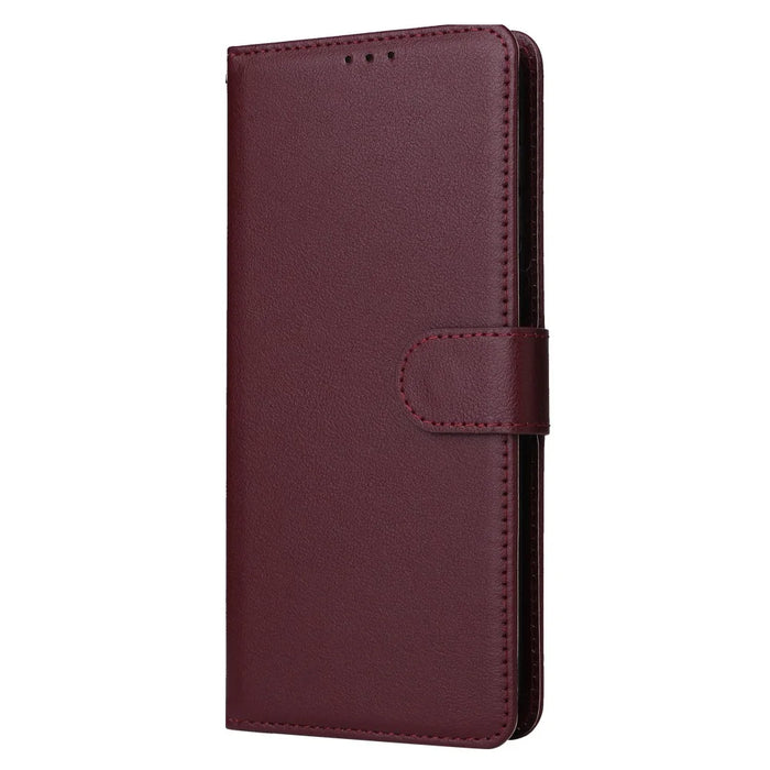 For Samsung Galaxy A15 4G Case PU Leather Stand Phone Protector with 3 Card Slots - Wine Red - 5