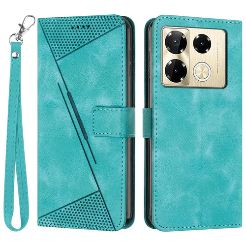 For Infinix Note 40 Pro 5G / 4G Phone Shell Triangle Imprinted PU Leather Wallet Stand Phone Case with Strap - Green - 1