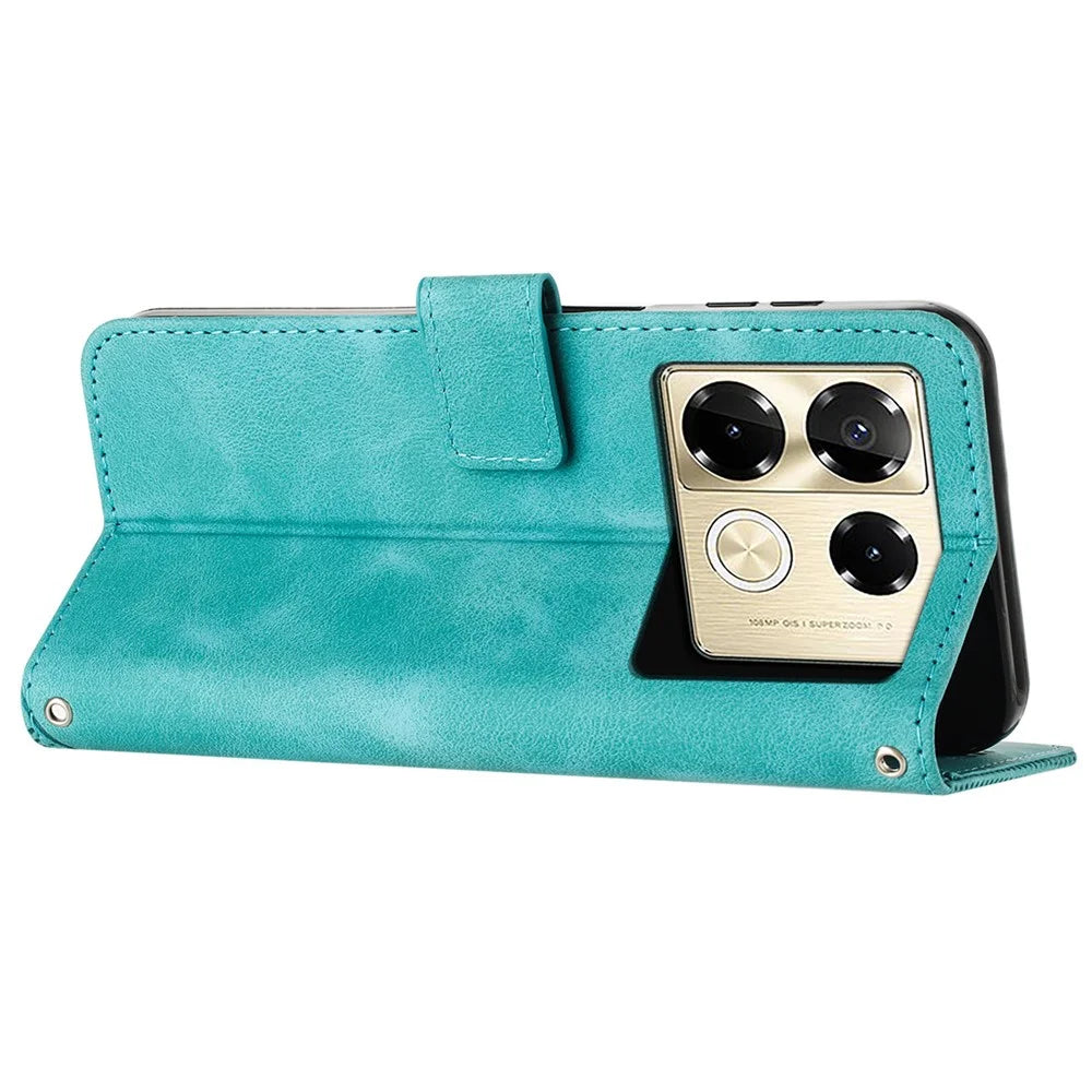 For Infinix Note 40 Pro 5G / 4G Phone Shell Triangle Imprinted PU Leather Wallet Stand Phone Case with Strap - Green - 3