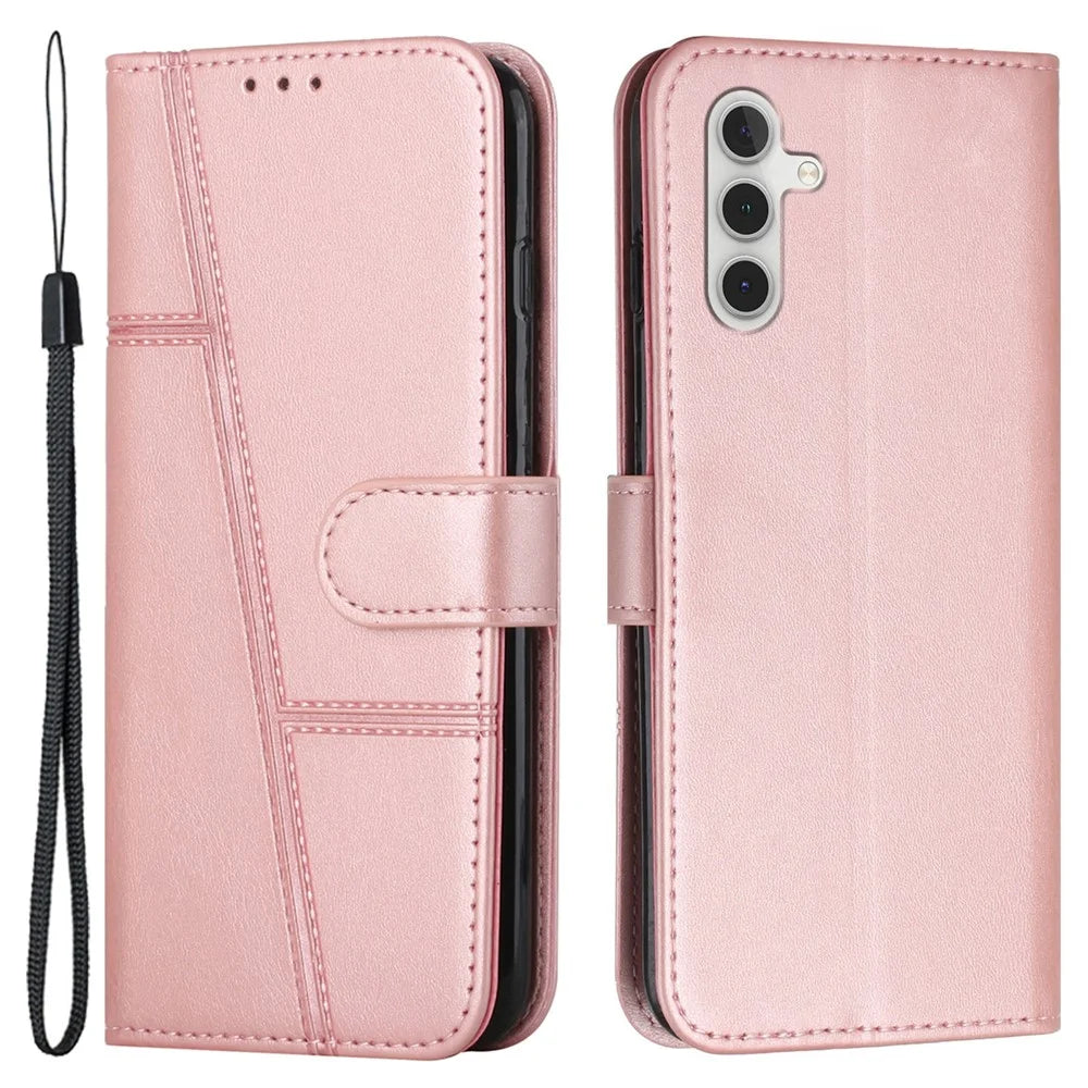 For Samsung Galaxy M15 5G / F15 5G Anti-Scratch PU Leather Phone Case Stand Cell Phone Cover - Rose Gold - 1