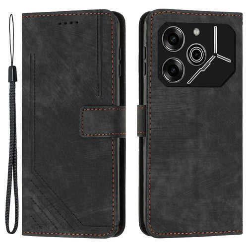 For TECNO Pova 6 Pro 5G / Li 9   Phone Case Lines Imprint PU Leather Wallet Cover - Black - 1