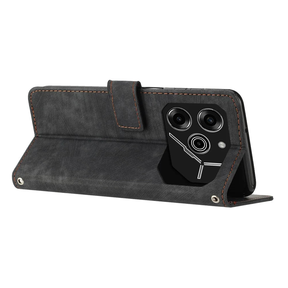 For TECNO Pova 6 Pro 5G / Li 9   Phone Case Lines Imprint PU Leather Wallet Cover - Black - 3
